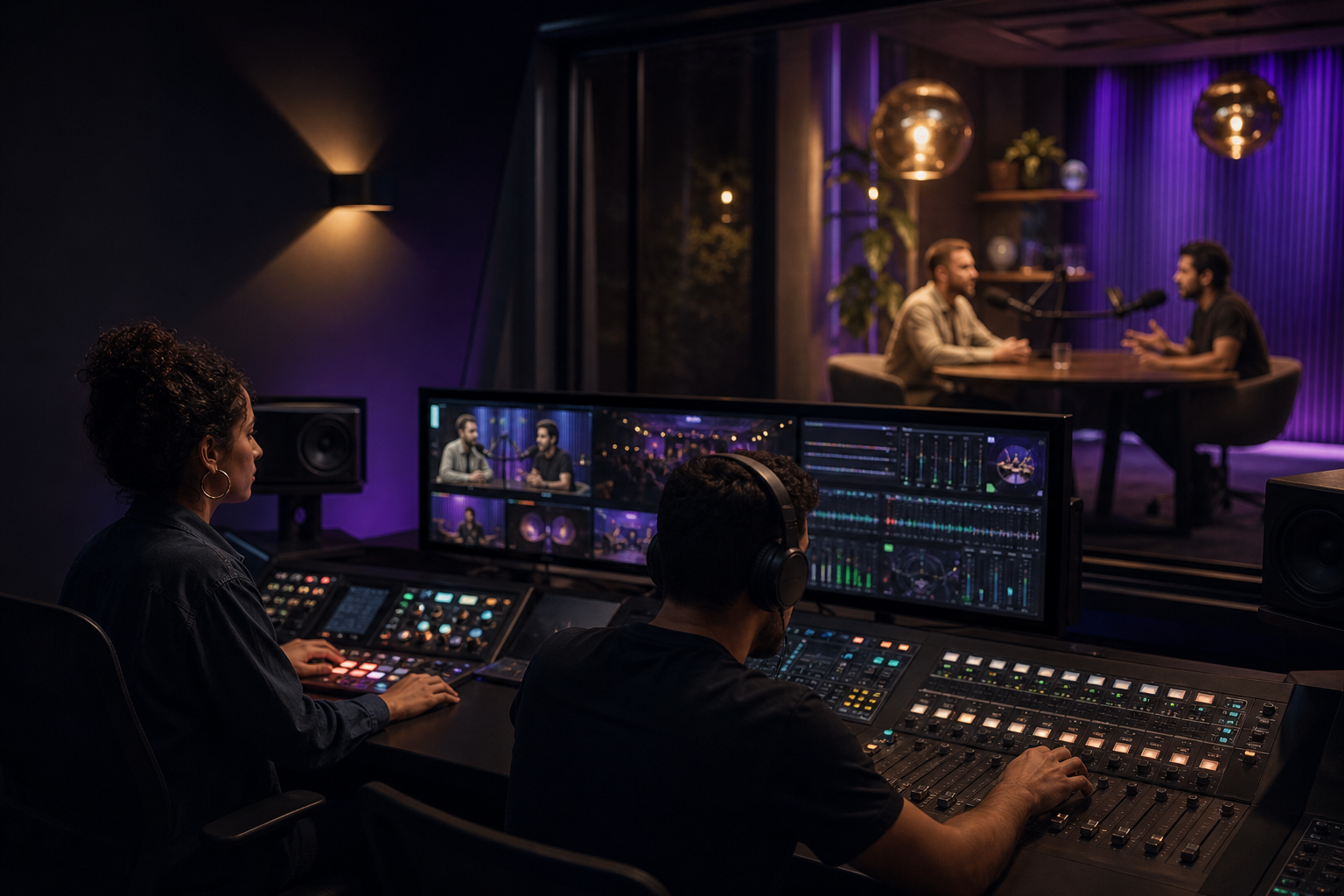 Team operating a studio control room