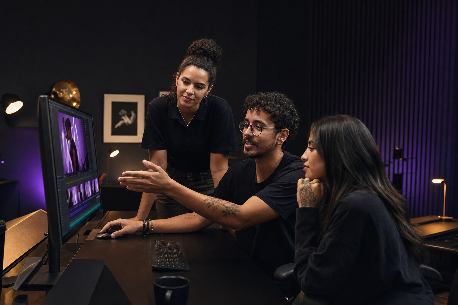 Marketing team reviewing a video edit